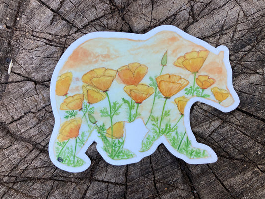 California Poppy Bear Sticker