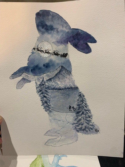 Winter Christmas Bunny Print